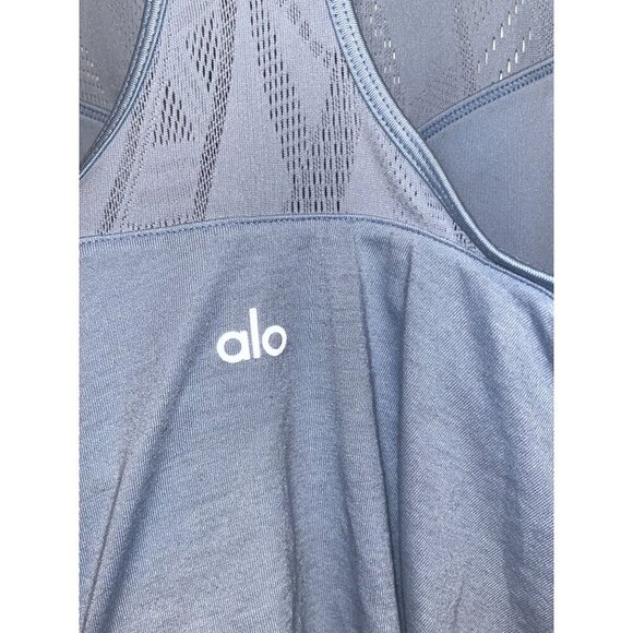 Alo Light Blue Polyester Racerback Flowy Cropped Tank Top Women's Size S - Picture 3 of 6